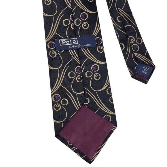 Vintage Polo Ralph Lauren Black Abstract Paisley Floral Silk Tie Made in USA - Picture 2 of 7